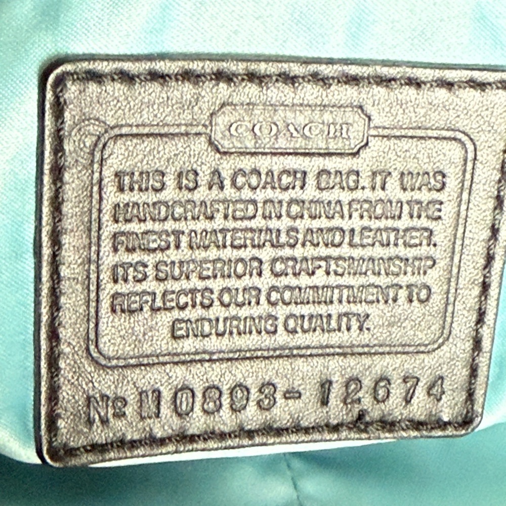 Coach Signature Hobo Blk/Tan Shoulder Bag. Teal Blue Interior! 12.5”Hx15”Wx5”D! - Picture 14 of 16